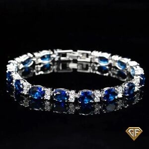 Blue Sapphire Gemstone Bracelet, 7.5 inch Stainless Steel Bracelet, September